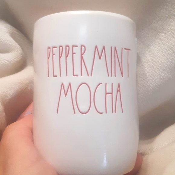 NWT Rae Dunn candle white red "peppermint mocha" writing, same scent. - Picture 3 of 6